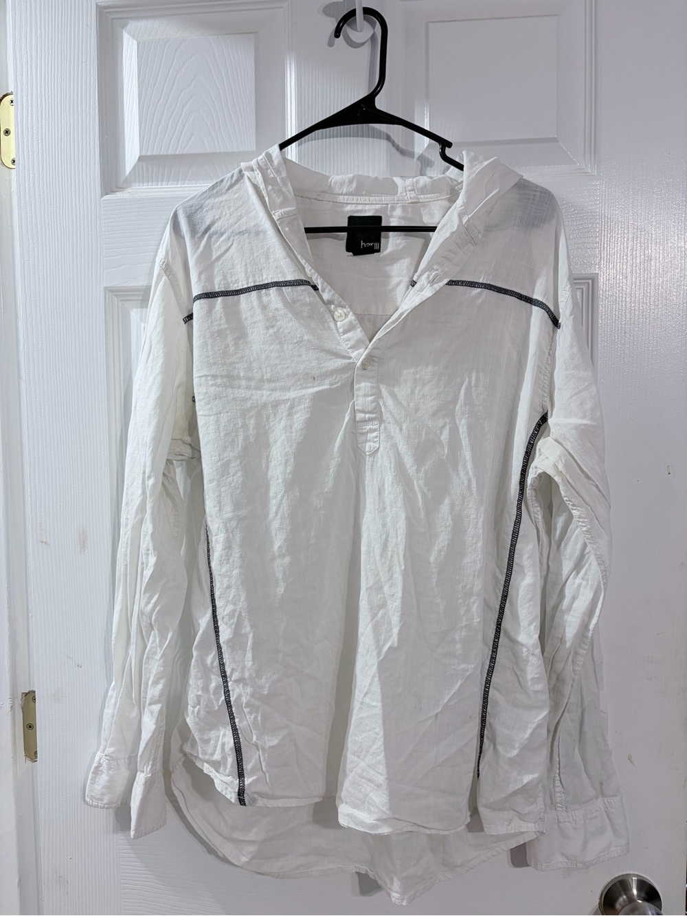 Bar III Men’s Large White Cotton Hooded Pullover Shirt Contrast Stitching
